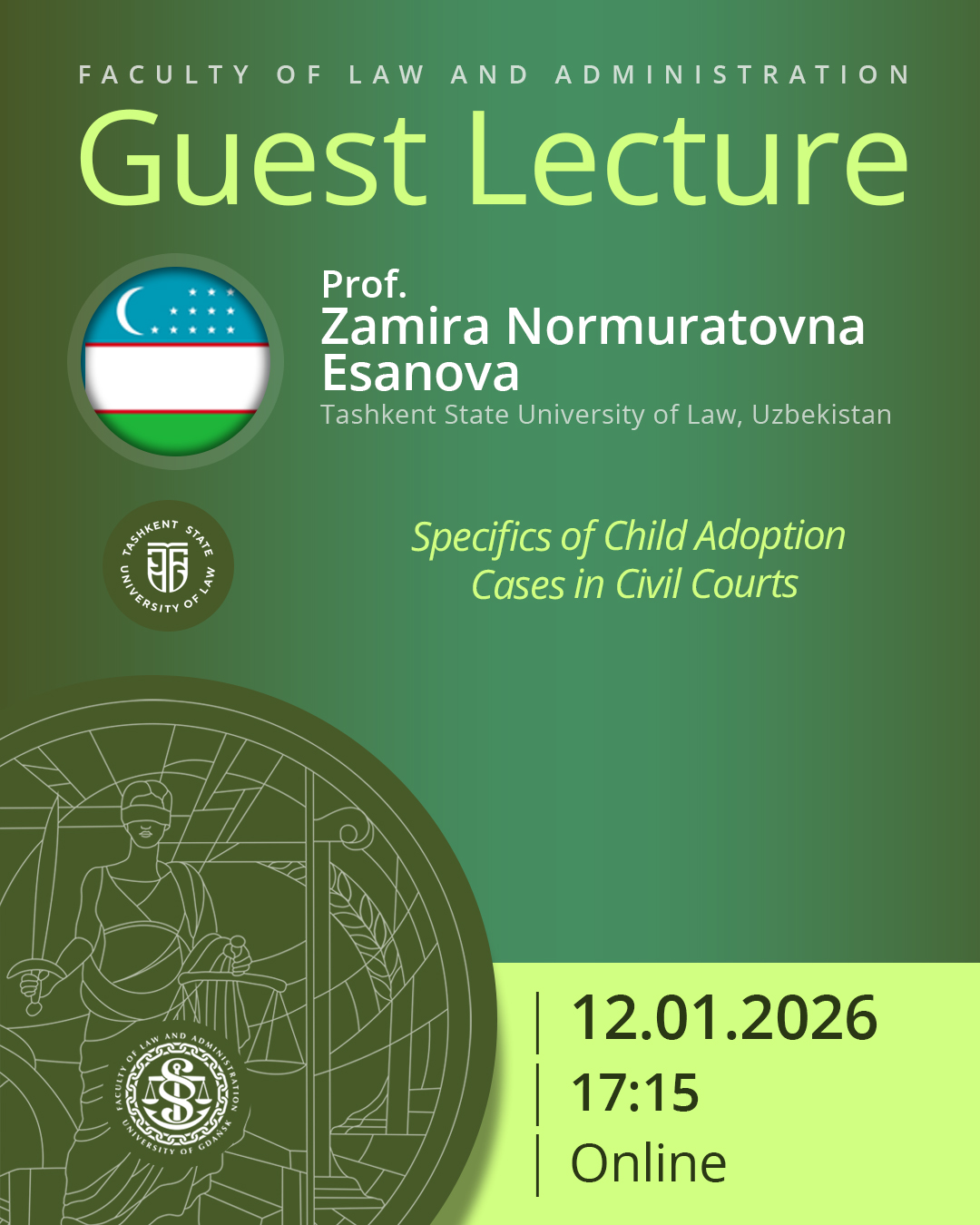 Guest Lecture by Prof. Zamira Normuratovna Esanova (Tashkent State University of Law, UZBEKISTAN)