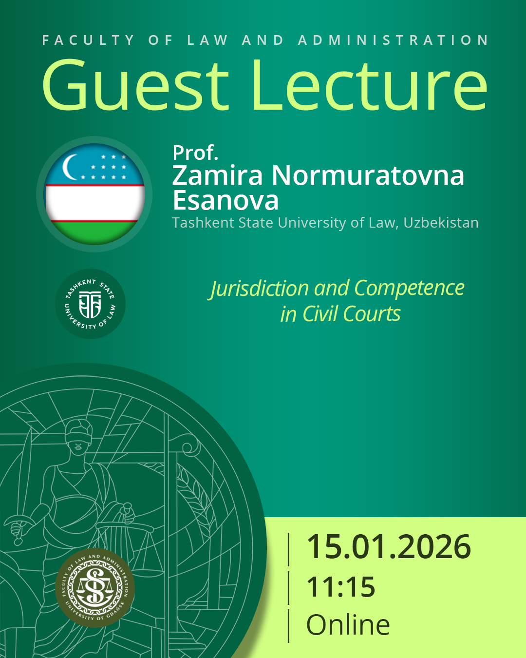 Guest Lecture by Prof. Zamira Normuratovna Esanova (Tashkent State University of Law, UZBEKISTAN)