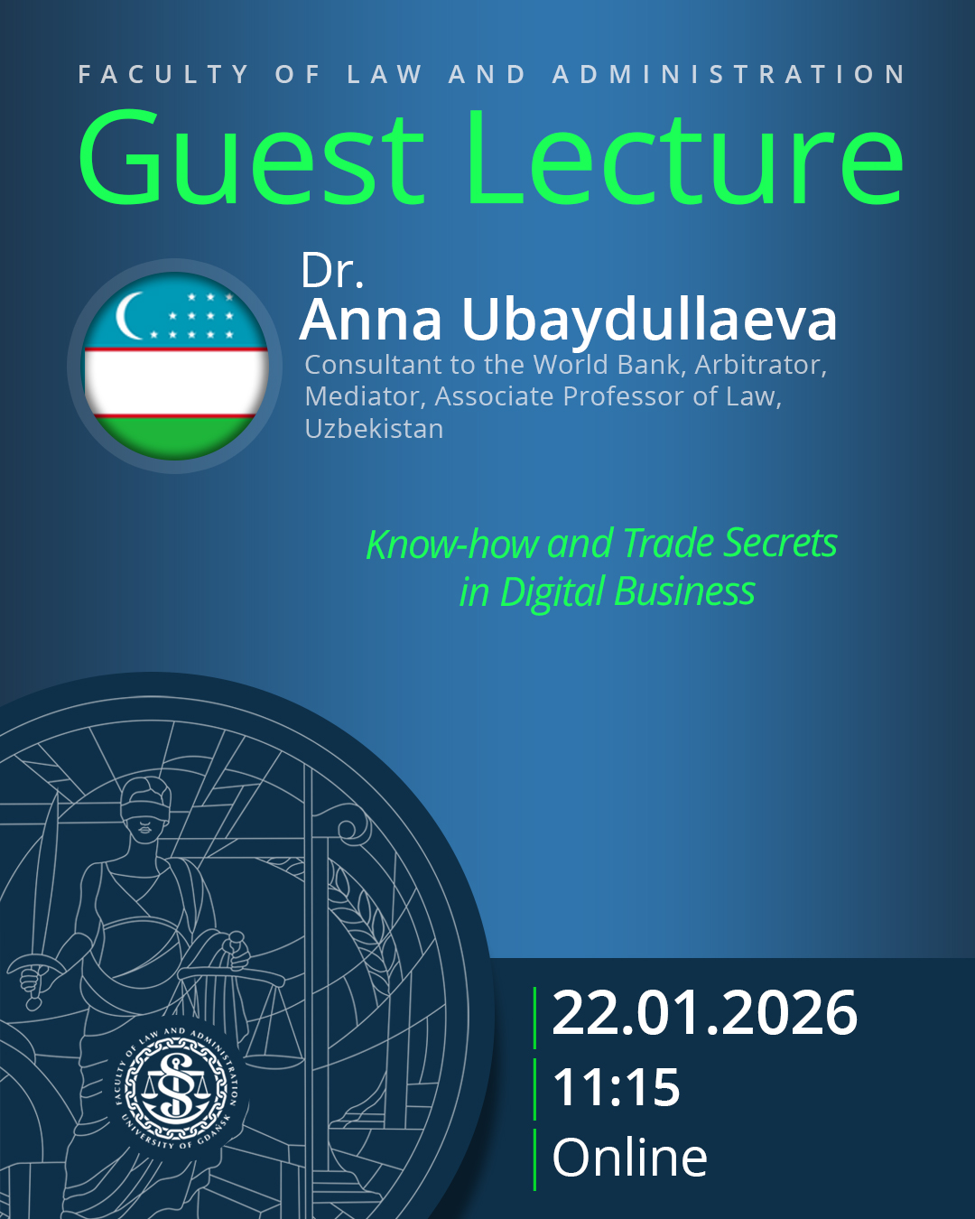 Guest Lecture by Dr. Anna Ubaydullaeva (Consultant to the World Bank | Arbitrator | Mediator | Associate Professor of Law, UZBEKISTAN)